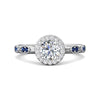 Halo Round Moissanite And Blue Sapphire Accents Engagement Ring - ReadYourHeart